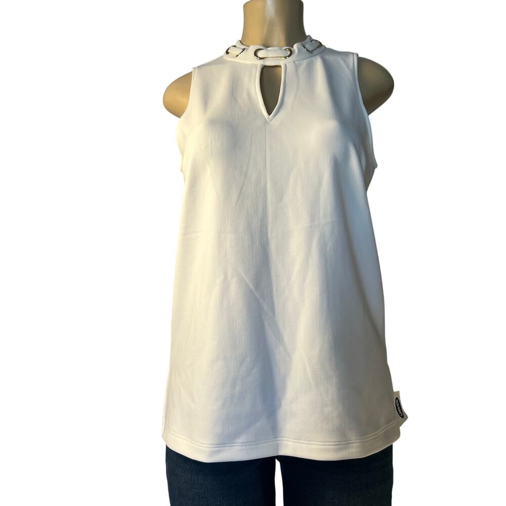 Boston Proper, White Keyhole Neckline with Gold Rivets Size S